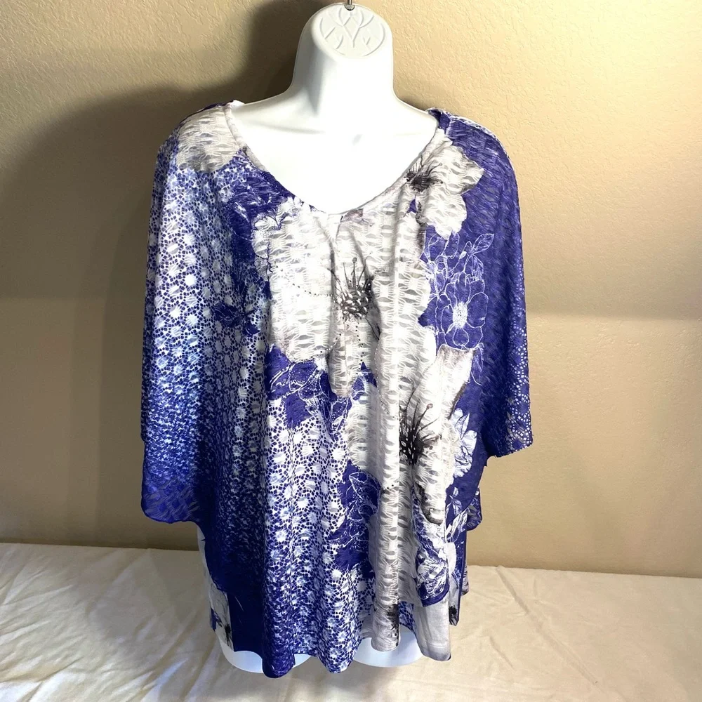NWT JM Collection purple and white blouse - Picture 2 of 10